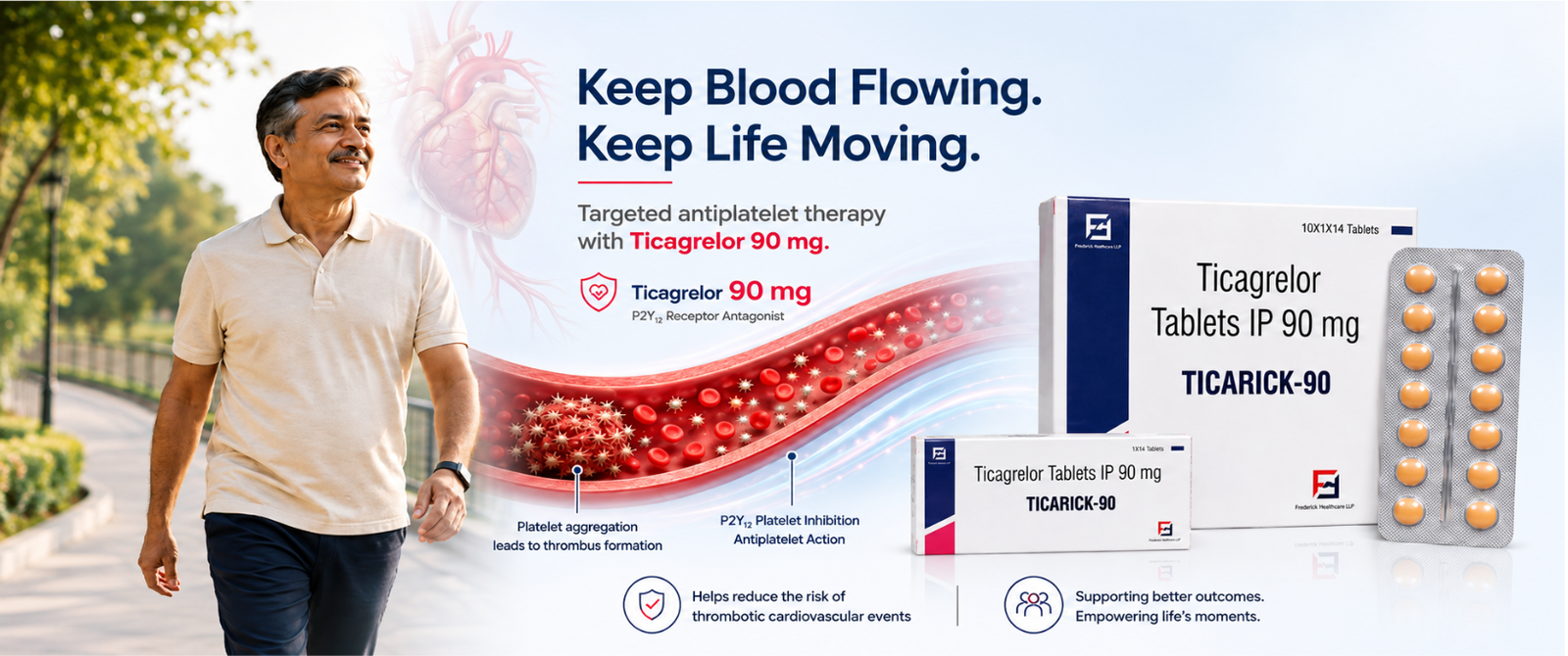 Keep Blood Flowing. Keep Life Moving. — Targeted antiplatelet therapy with Ticagrelor 90 mg.