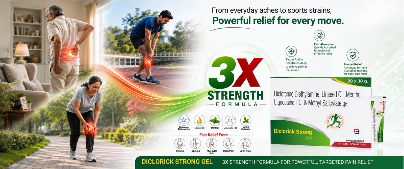 From everyday aches to sports strains, powerful relief for every move. — 3X Strength Formula for powerful, targeted pain relief.
